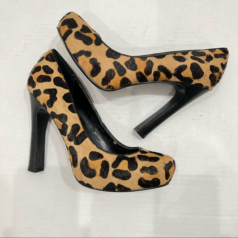 Aqua Leopard Print Calf Hair Heels Cheetah Pumps - Picture 10 of 11